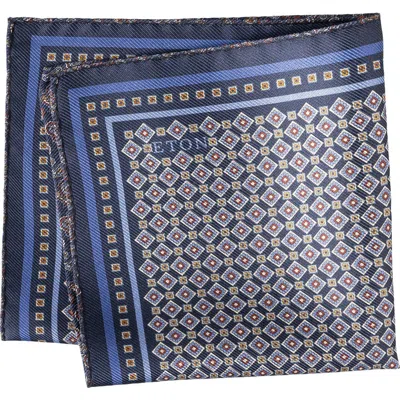 Eton Geometric & Paisley Reversible Silk Pocket Square In Blue