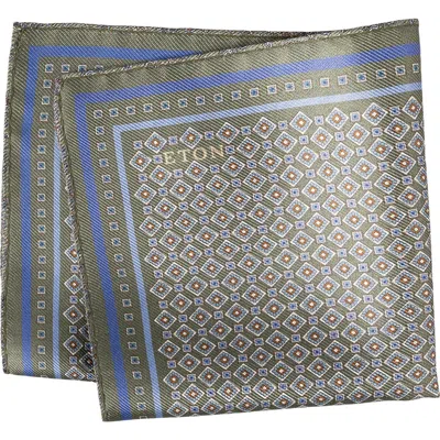 Eton Geometric & Paisley Reversible Silk Pocket Square In Green