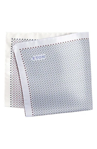 Eton Geometric & Quadrant Print Reversible Silk Pocket Square In White