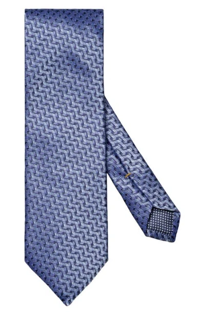 Eton Geometric Pattern Silk Tie In Medium Blue