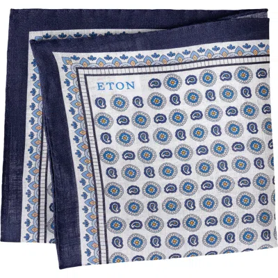 Eton Geometric Print Linen Pocket Square In Blue