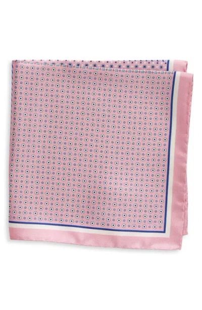 Eton Geometric Print Silk Pocket Square In Pink/red