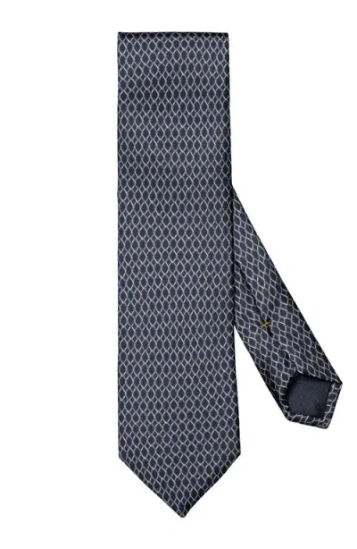 Eton Geometric Print Silk Tie In Dark Blue