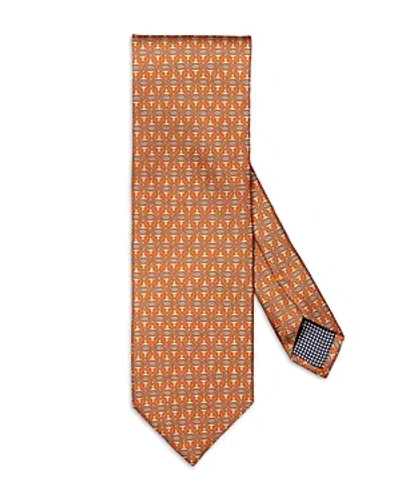 Eton Geometric Print Silk Tie In Orange