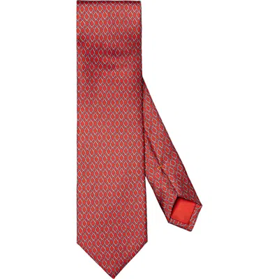 Eton Geometric Print Silk Tie In Medium Red