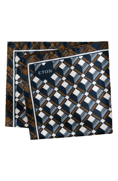 Eton Geometric Print Silk Twill Pocket Square In Brown