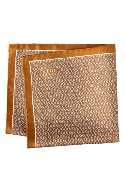 Eton Geometric Silk Pocket Square In Brown
