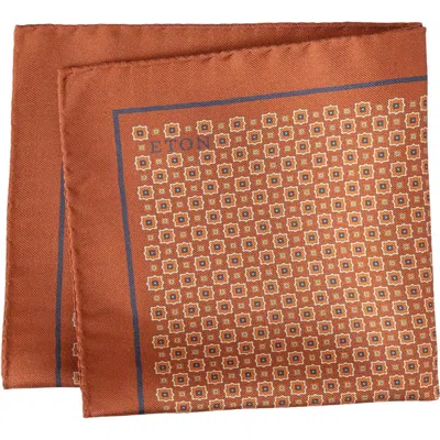 Eton Geometric Silk Pocket Square In Brown