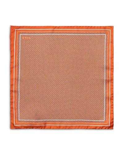 Eton Geometric Silk Twill Pocket Square In Orange