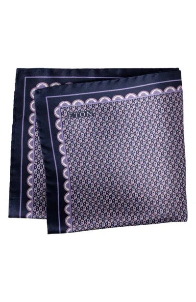 Eton Geometric Silk Twill Pocket Square In Purple