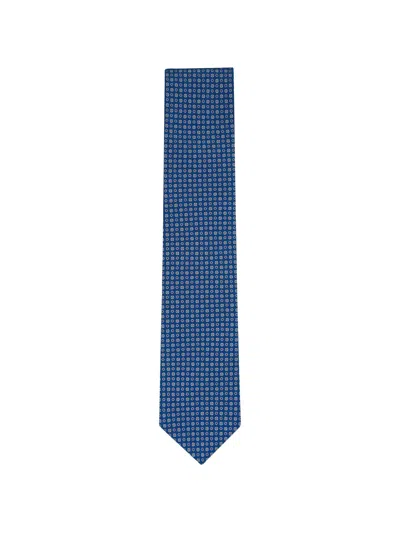 Eton Geometric-pattern Silk Tie In Blue