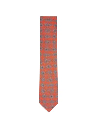 Eton Geometric-print Silk Tie In Orange