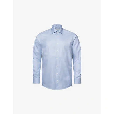 Eton Mens Light Blue Houndstooth-pattern Contemporary-fit Cotton Shirt