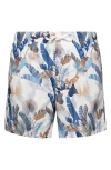 Eton Leaf Print Swim Trunks In Blue