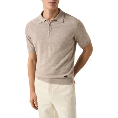 Eton Linen & Cotton Fine Knit Polo In Brown