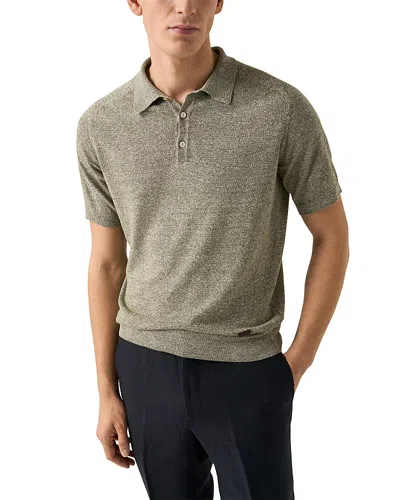 Eton Linen Blend Knit Polo Shirt In Green