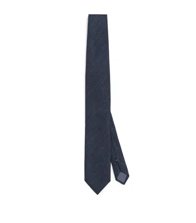 Eton Linen-silk Tie In Blue