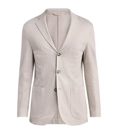 Eton Linen-blend Jersey Herringbone Blazer In Gray