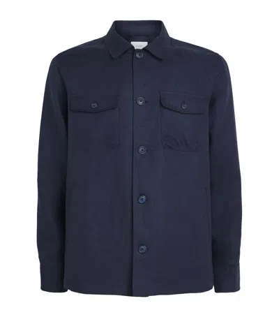 Eton Linen-blend Overshirt In Blue