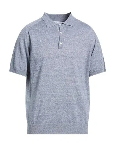 Eton Man Polo Shirt Slate Blue Size L Linen, Cotton