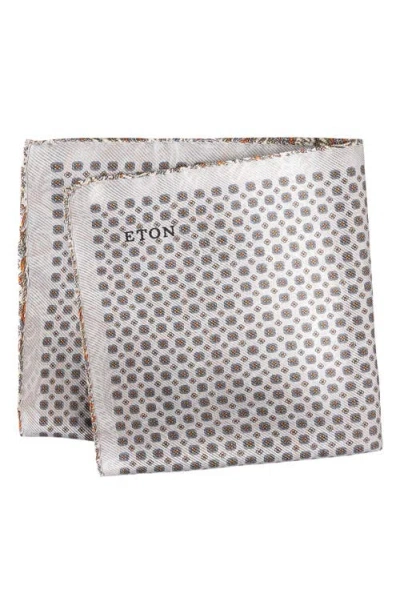 Eton Medallion & Paisley Reversible Silk Pocket Square In Gray