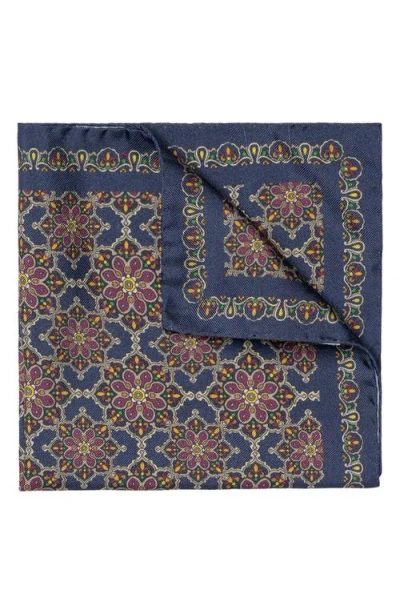 Eton Medallion Print Silk Pocket Square In Navy