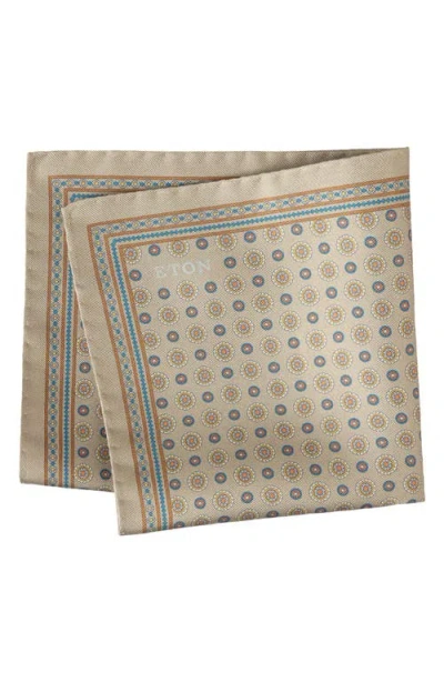 Eton Medallion Print Silk Twill Pocket Square In Neutral