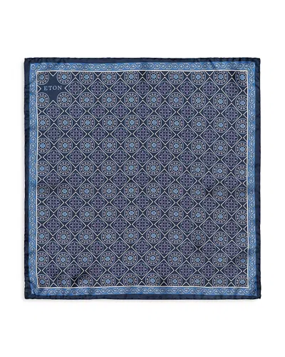 Eton Medallion Silk Pocket Square In Blue