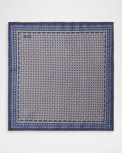Eton Men & Apos;s Medallion Double-print Silk Pocket Square In White