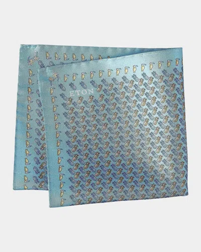Eton Men & Apos;s Pineapple Print Silk Twill Pocket Square In Lt Blue