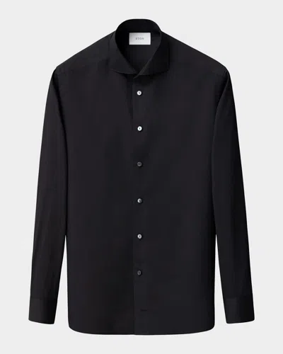 Eton Men & Apos;s Slim Fit Stripe Cotton And Silk Dress Shirt In Black