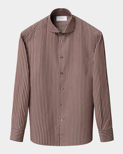 Eton Men & Apos;s Slim Fit Stripe Cotton And Silk Dress Shirt In Brown
