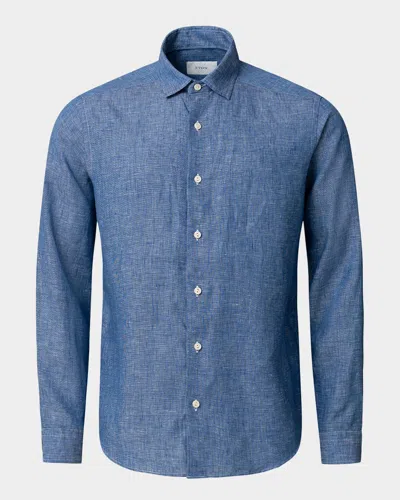 Eton Men & Apos;s Solid Linen Button-down Shirt In Blue
