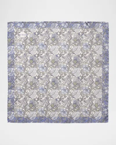 Eton Men & Apos;s Tropical Floral Silk Pocket Square In Light Blue