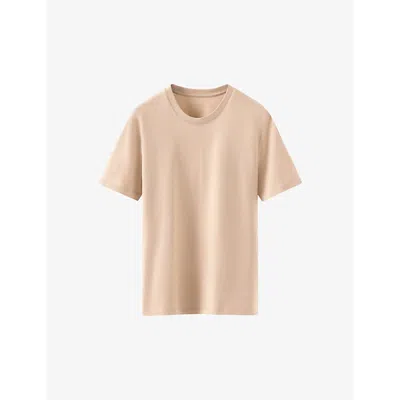 Eton Mens Beige Crewneck Organic Cotton-jersey T-shirt