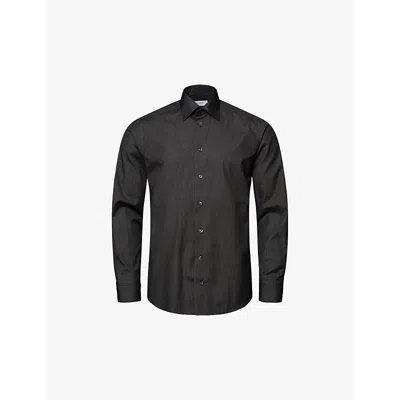 Eton Mens Black Signature Glitter-stripe Contemporary-fit Cotton Shirt