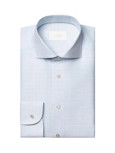 Eton Men's Check Cotton-linen Slim-fit Shirt In Blue
