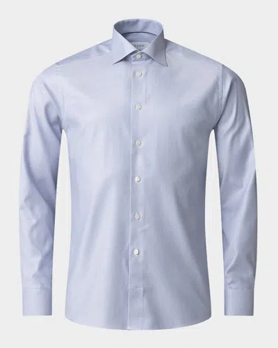 Eton Mens Light Blue Houndstooth-patterned Slim-fit Cotton-blend Shirt