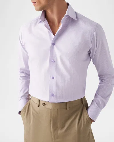 Eton Contemporary Fit Micro Check Textured Cotton-tencel Dress Shirt In Light Purple