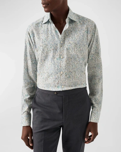 Eton Men's Contemporary Fit Paisley Cotton Tencel Shirt In Light Pastel Green