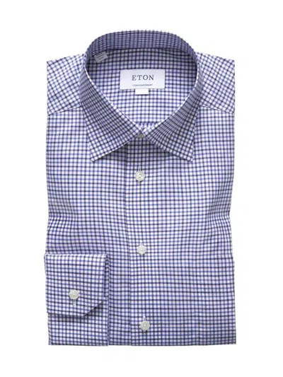 Eton Men's Contemporary-fit Tattersall Check Cotton Long-sleeve Shirt In Blue