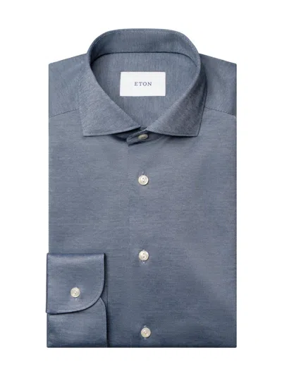 Eton Men's Contemporary-fit Solid Jacquard Cotton Jersey Shirt In Blue