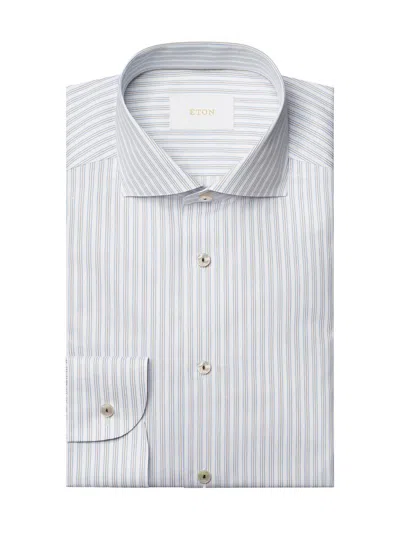 Eton Men's Contemporary-fit Stripe Cotton-linen Shirt In Blue