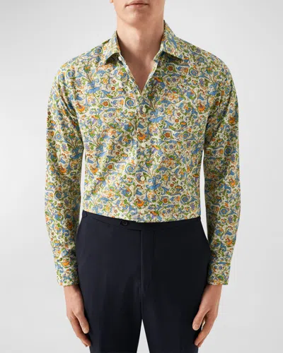 slim fit dress slacks Eton Solid Signature Twill Paisley Effect Shirt In Blue main image 0