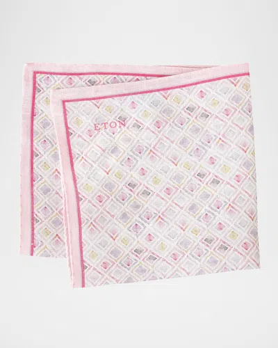 Eton Men's Diamond-print Linen Pocket Square In Pink