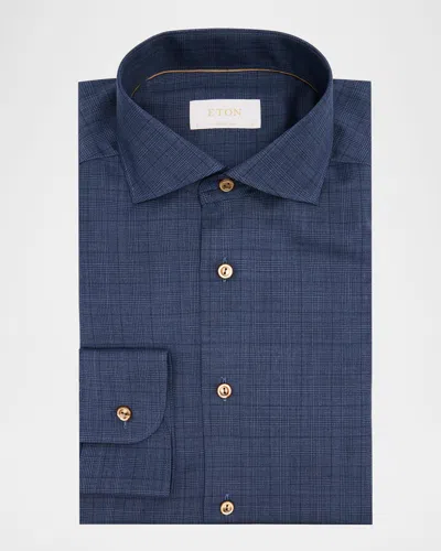 Eton Men's Elevated Wool Micro-check Modern-fit Dress Shirt In Medium Blue