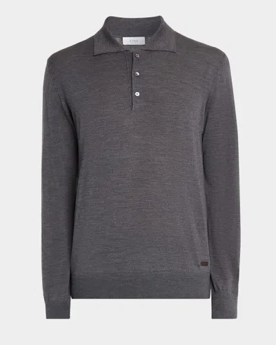 Eton Men's Fine-knit Merino Polo Sweater With Leather Label In Gray