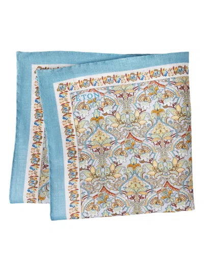 Eton Men's Floral Silk Pocket Sqaure In Blue