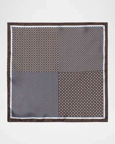 Eton Four Sided Silk Pocket Square In Off White/brown