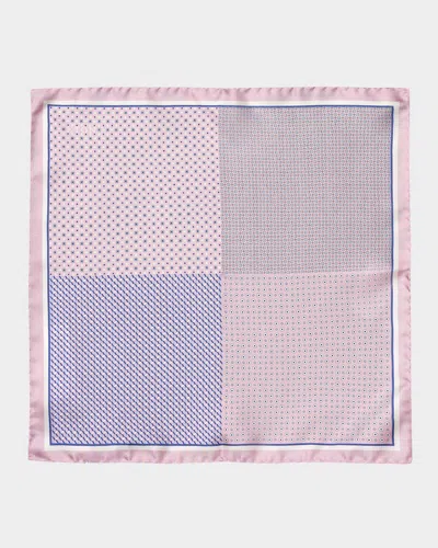 Eton Four Sided Silk Pocket Square In Pink/red